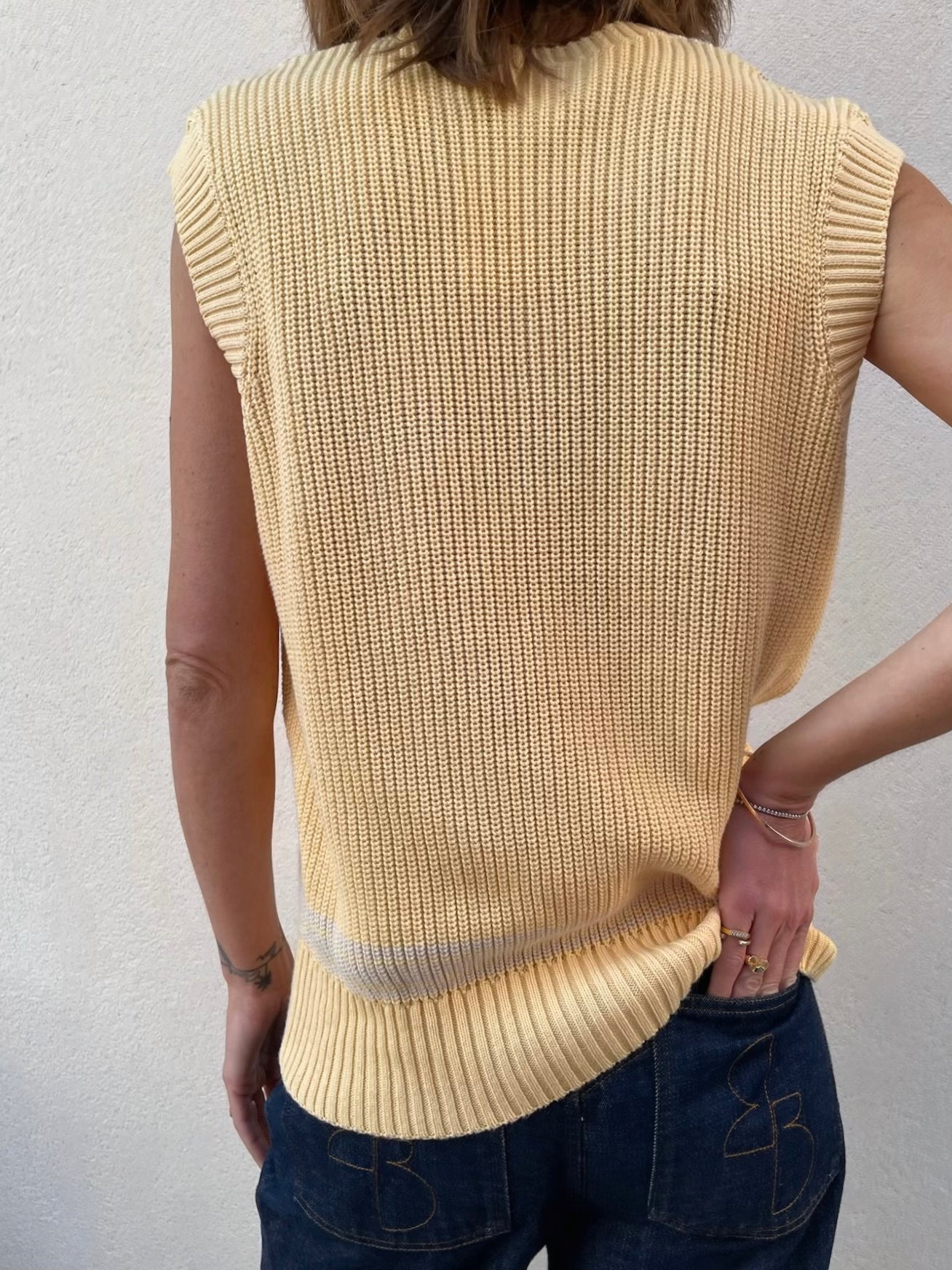 Polo Sans Manche - Jaune à Rayures Écru