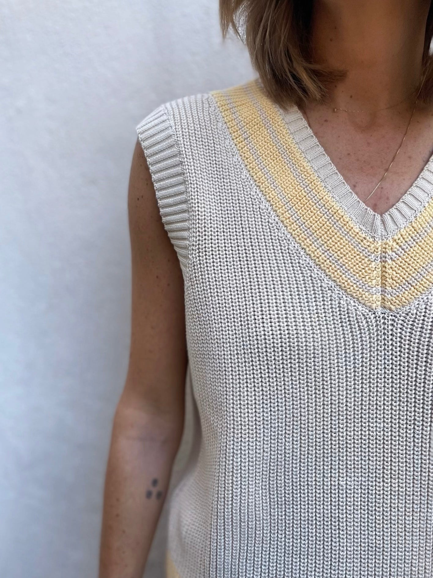 Polo Sans Manche - Écru à Rayures Jaune