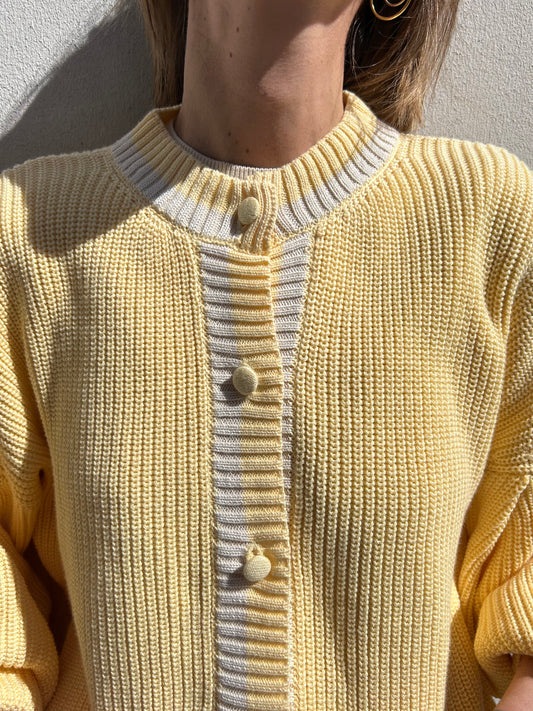 Bondy Vest - Yellow with Ecru Stripes