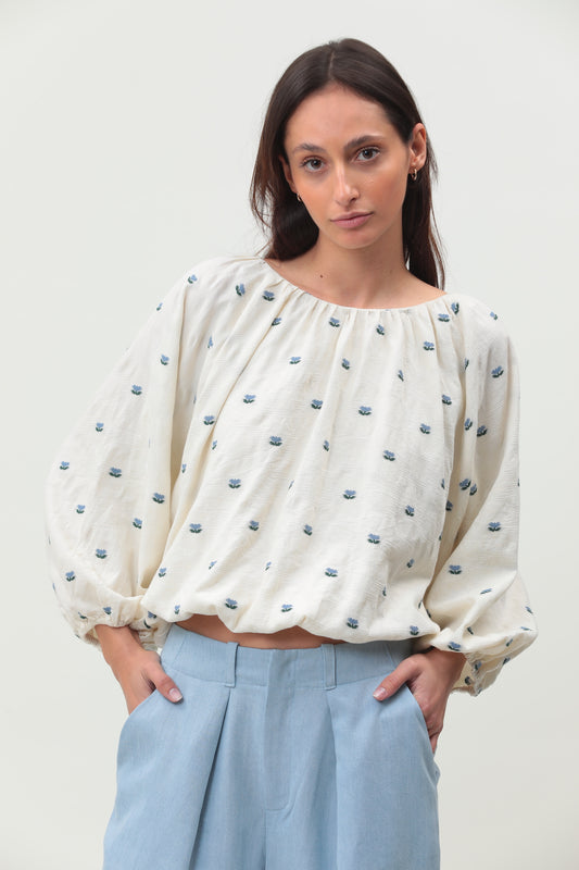 Top Lino - Blanc Brodé