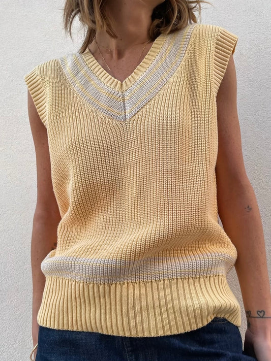 Polo Sans Manche - Jaune à Rayures Écru