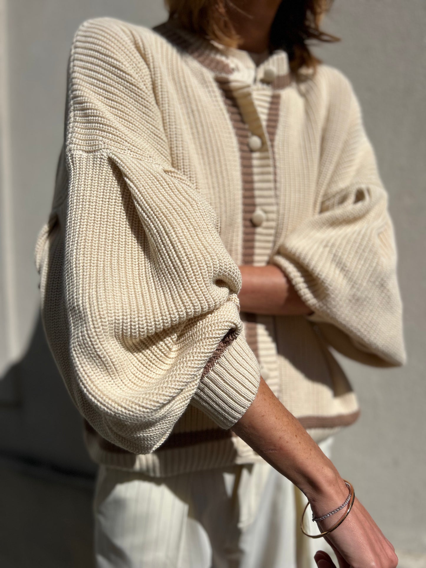 Bondy Vest - Ecru with Brown Stripes