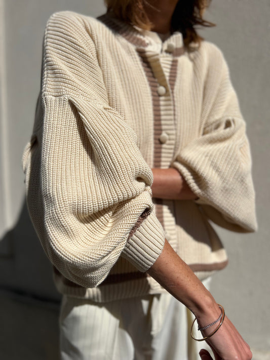 Gilet Bondy - Écru à Rayures Marron