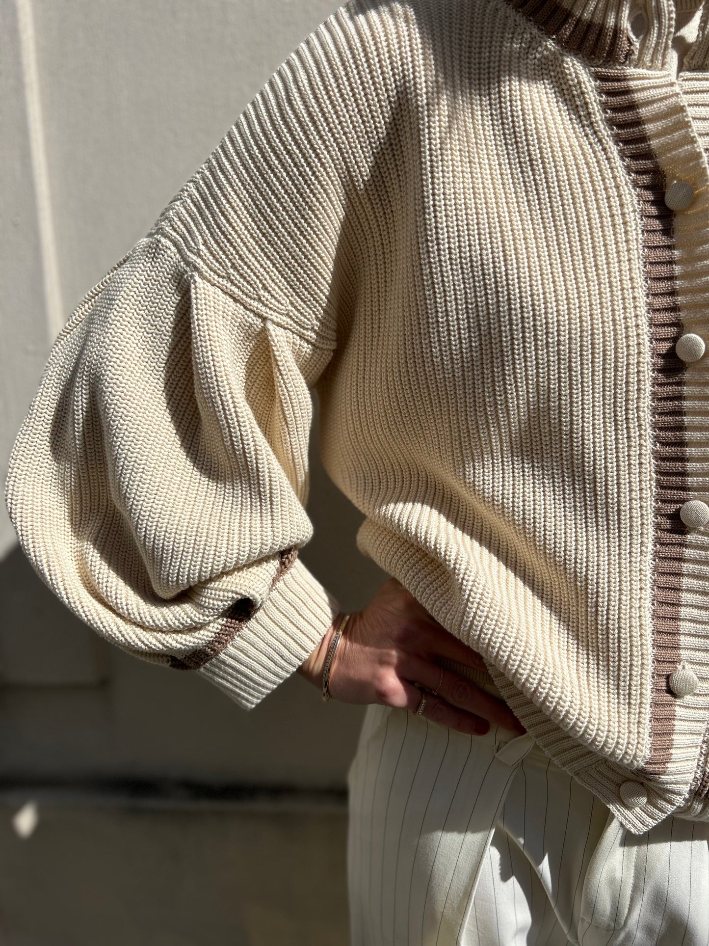 Bondy Vest - Ecru with Brown Stripes