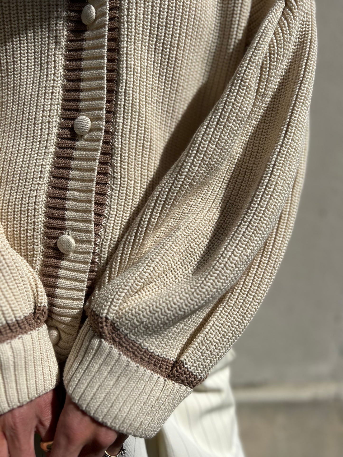 Bondy Vest - Ecru with Brown Stripes