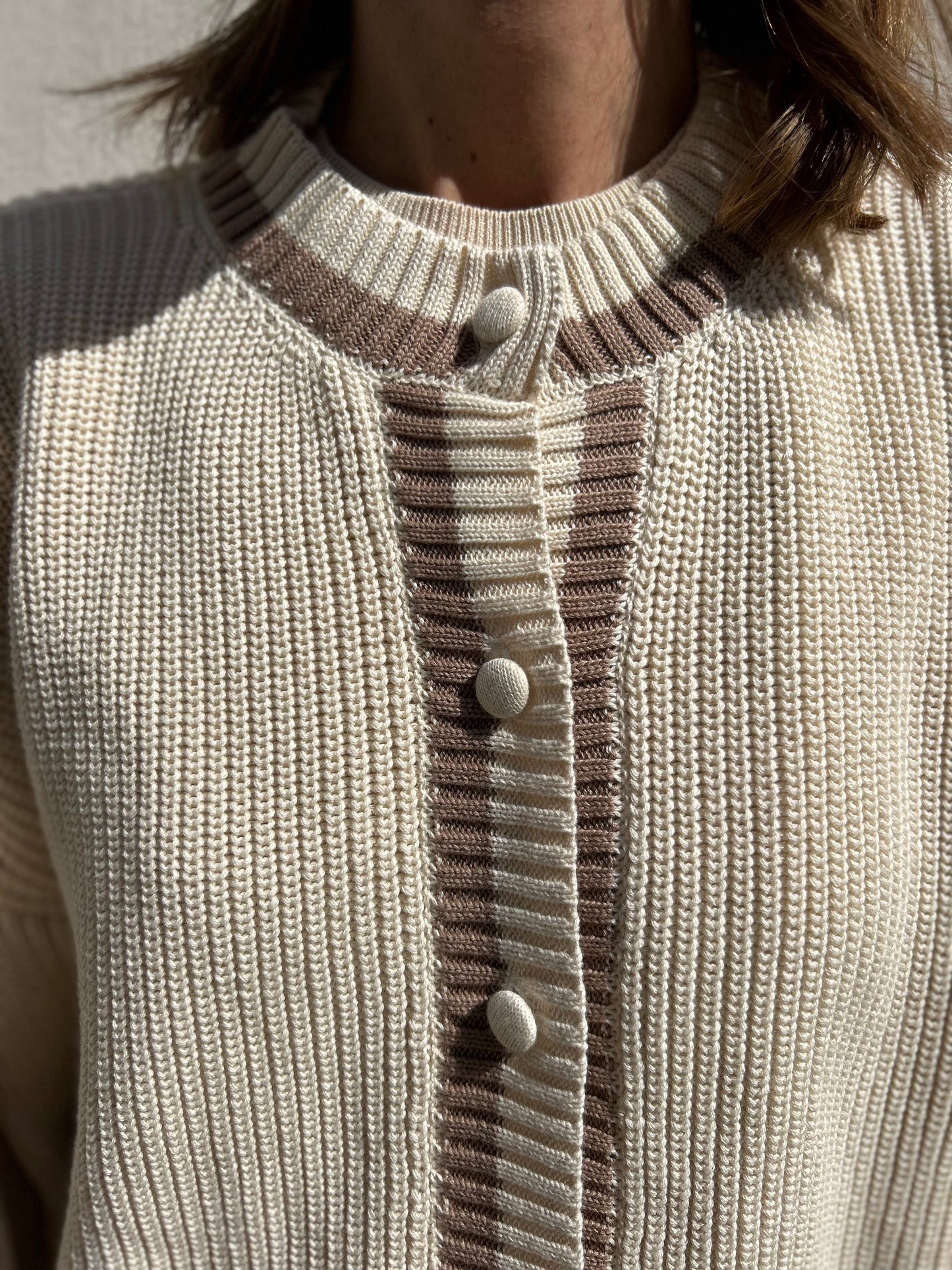Bondy Vest - Ecru with Brown Stripes