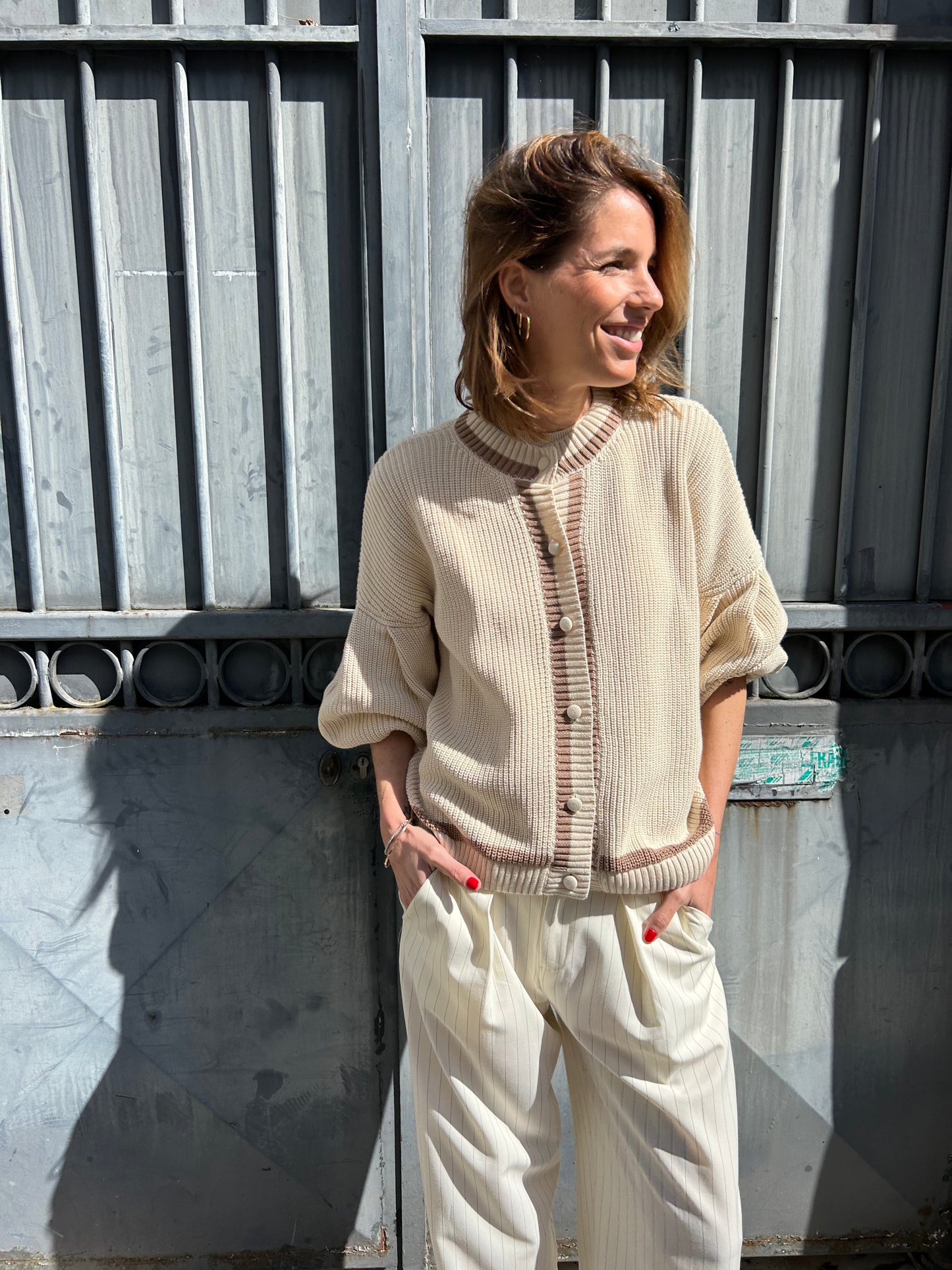 Bondy Vest - Ecru with Brown Stripes