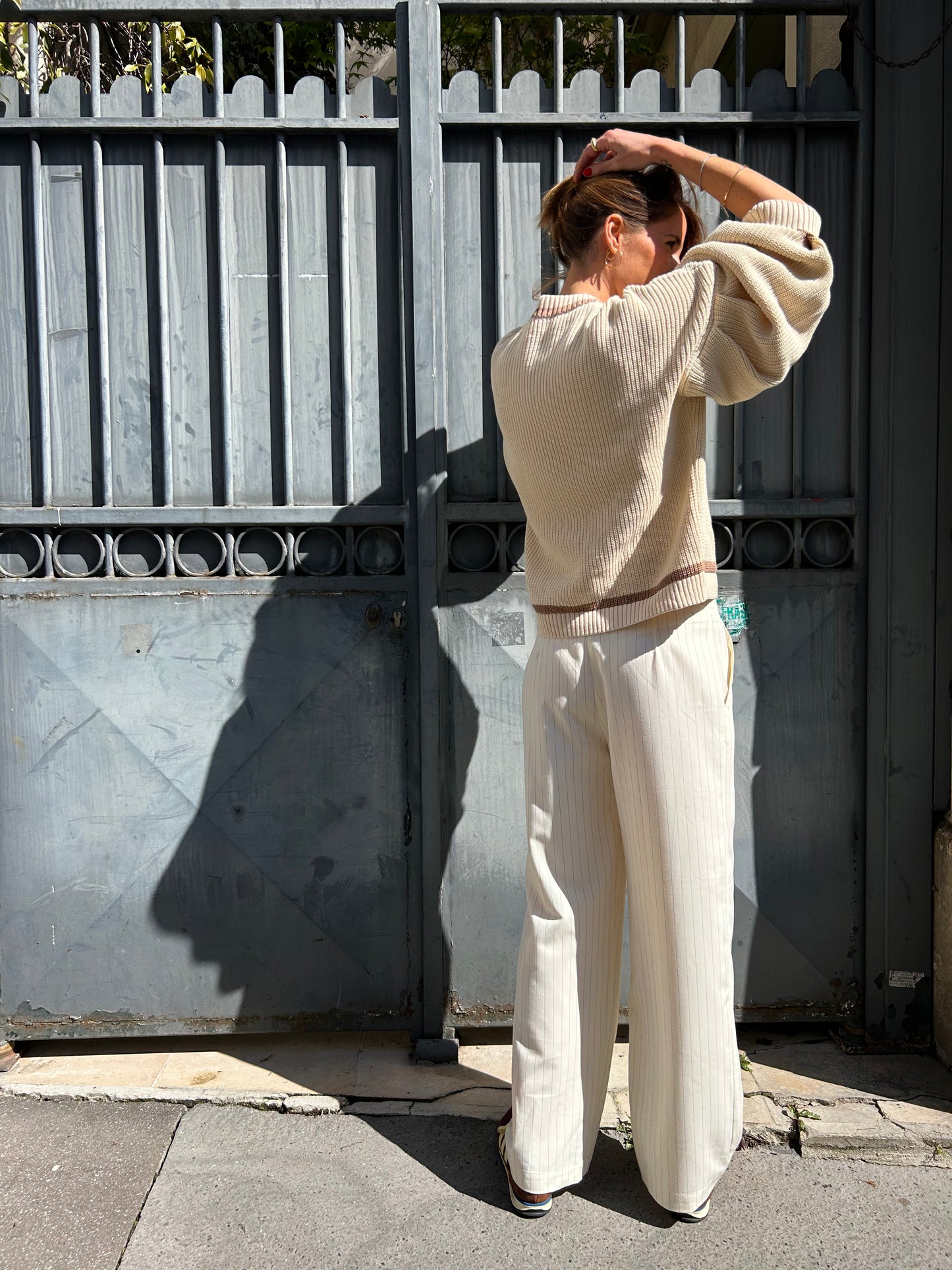 Bondy Vest - Ecru with Brown Stripes