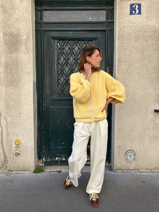 Bondy Vest - Yellow with Ecru Stripes