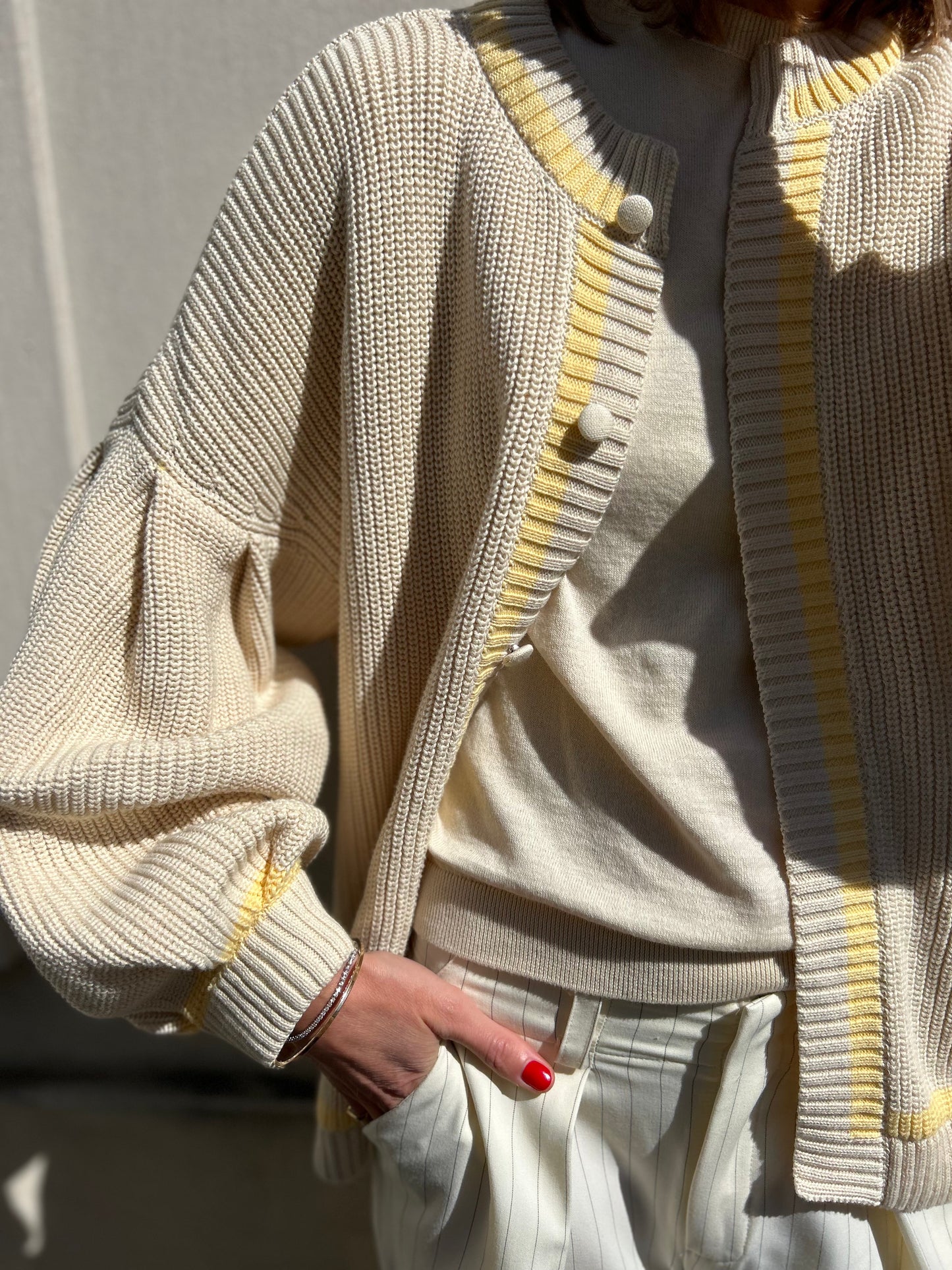 Gilet Bondy - Ecru à Rayures Jaune