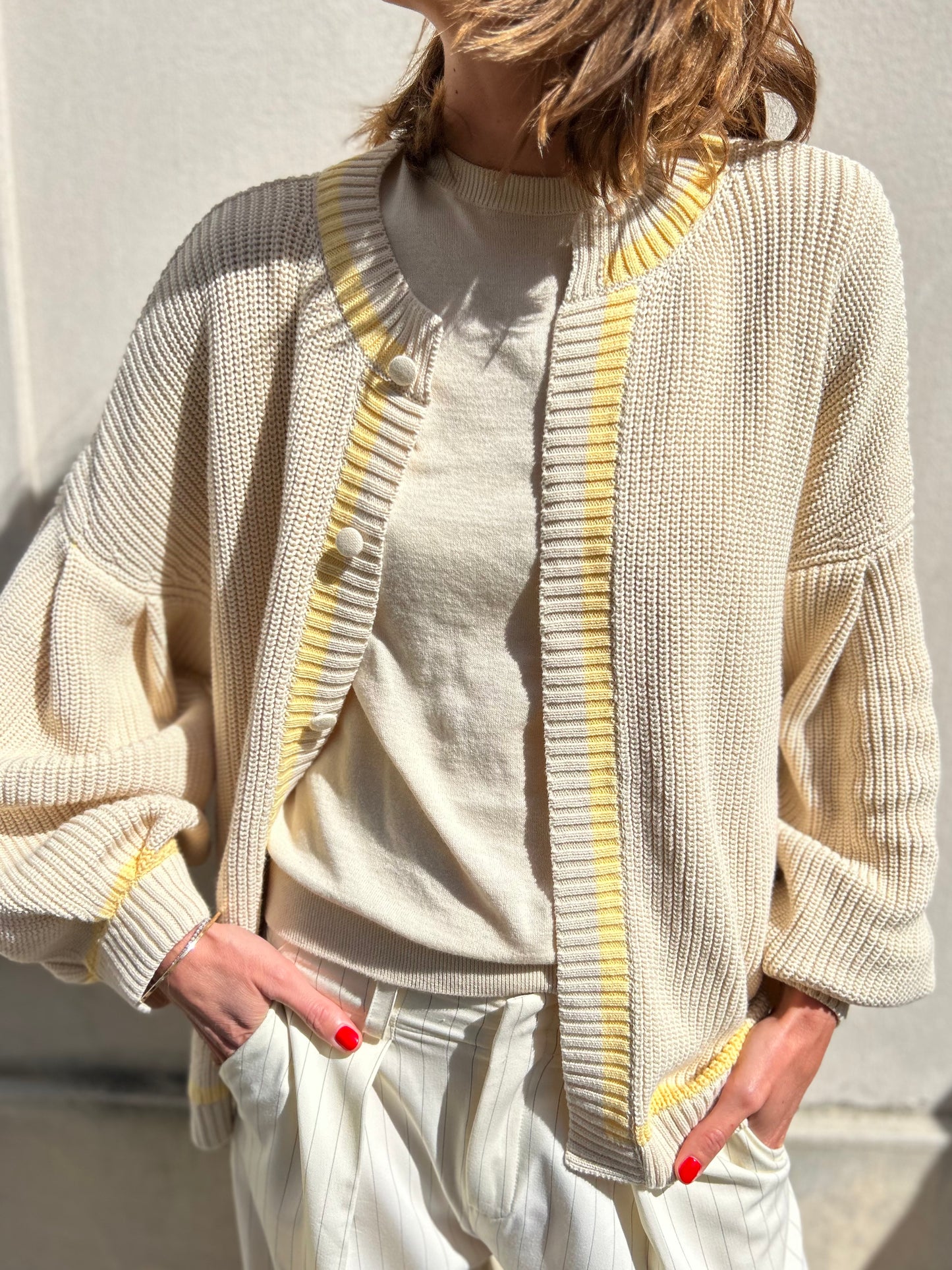 Gilet Bondy - Ecru à Rayures Jaune