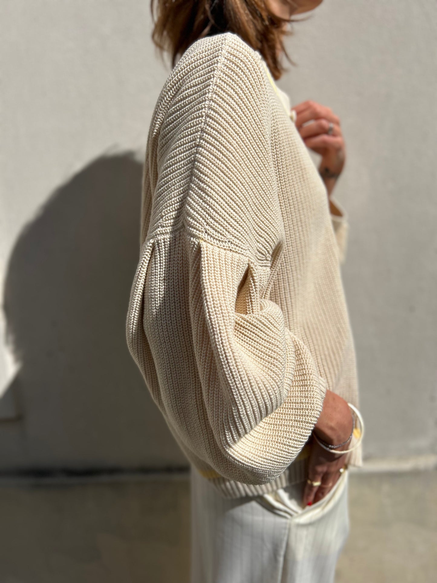 Gilet Bondy - Ecru à Rayures Jaune
