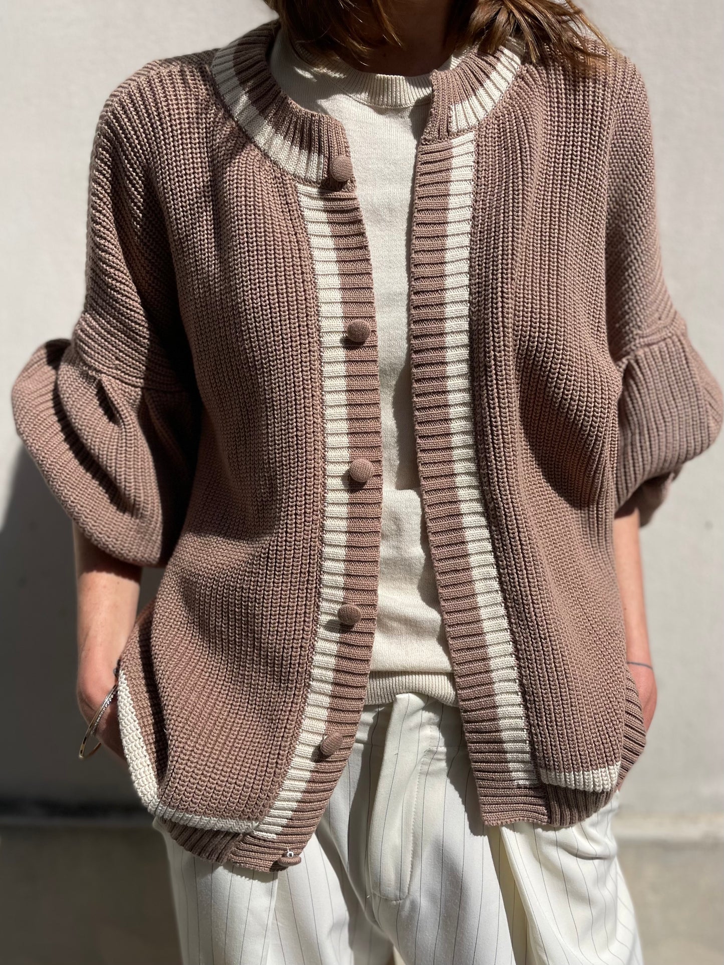 Gilet Bondy - Marron à Rayures Ecru