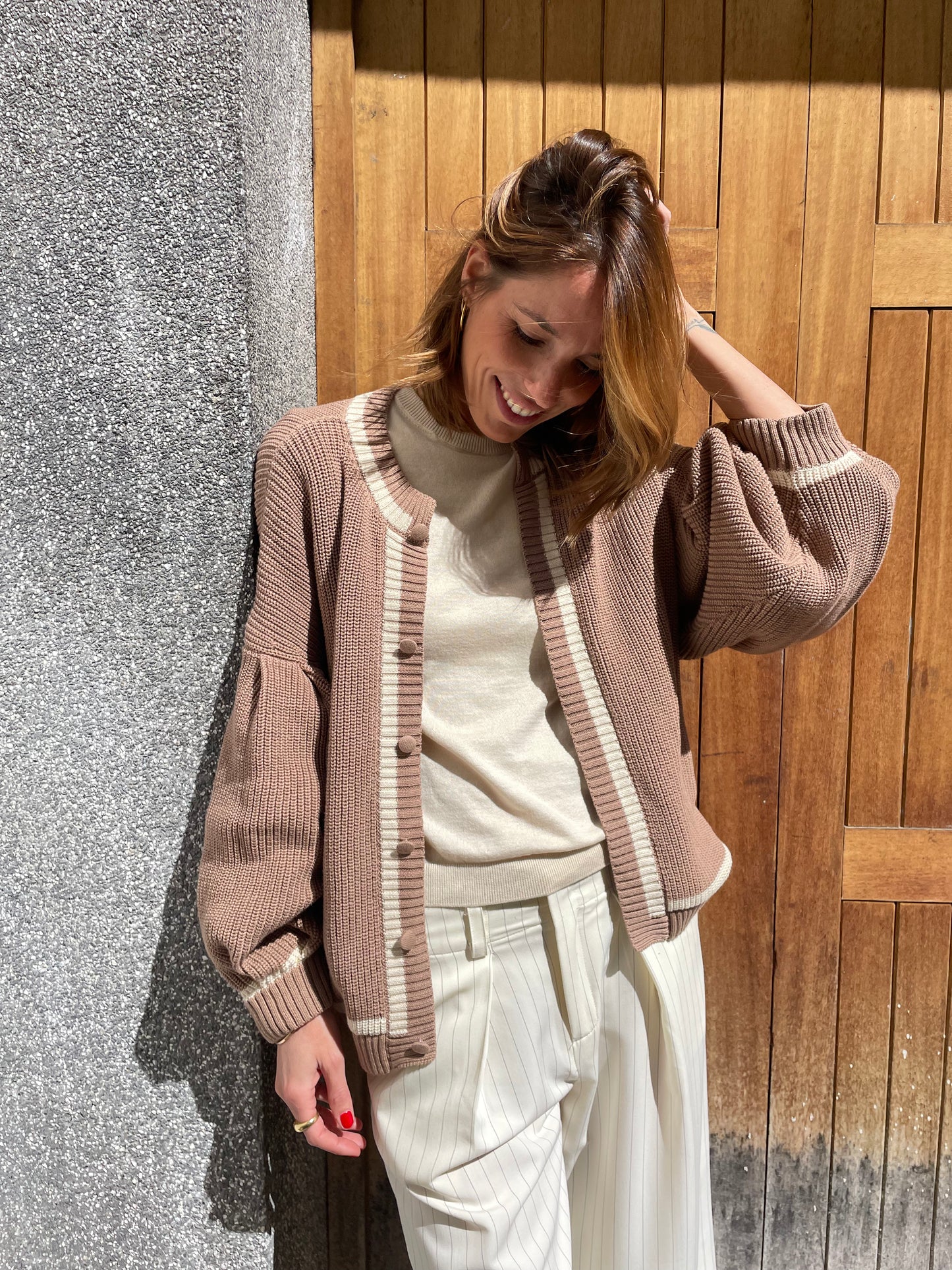 Gilet Bondy - Marron à Rayures Ecru