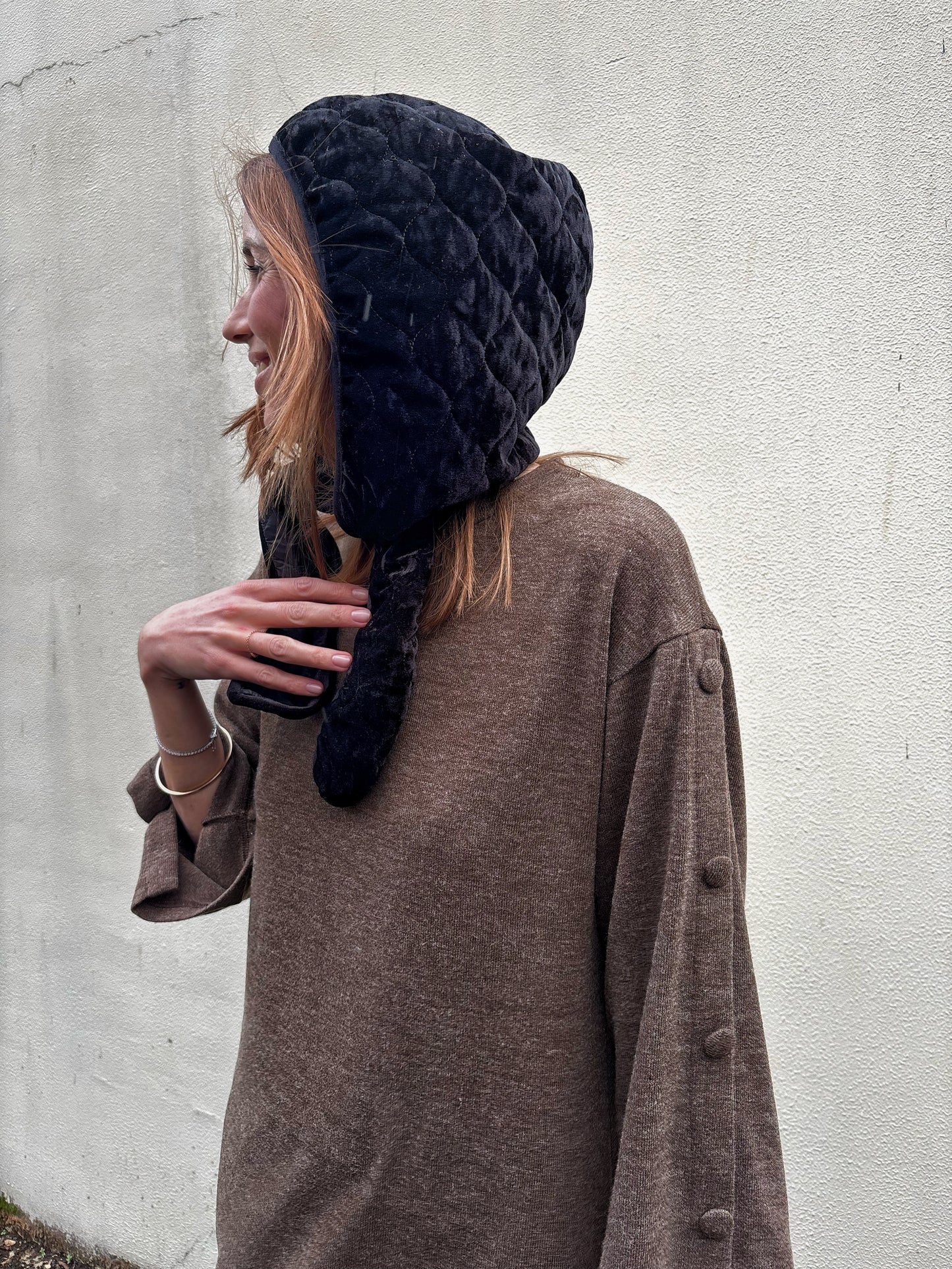 Velvet Balaclava - Black Quilted Velvet